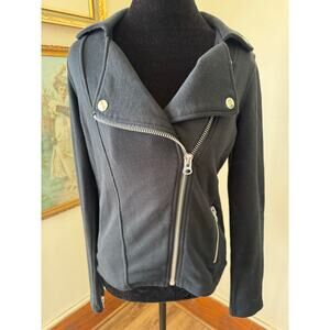 Black Moto Jacket Asymmetrical Zip Knit Biker Size Small